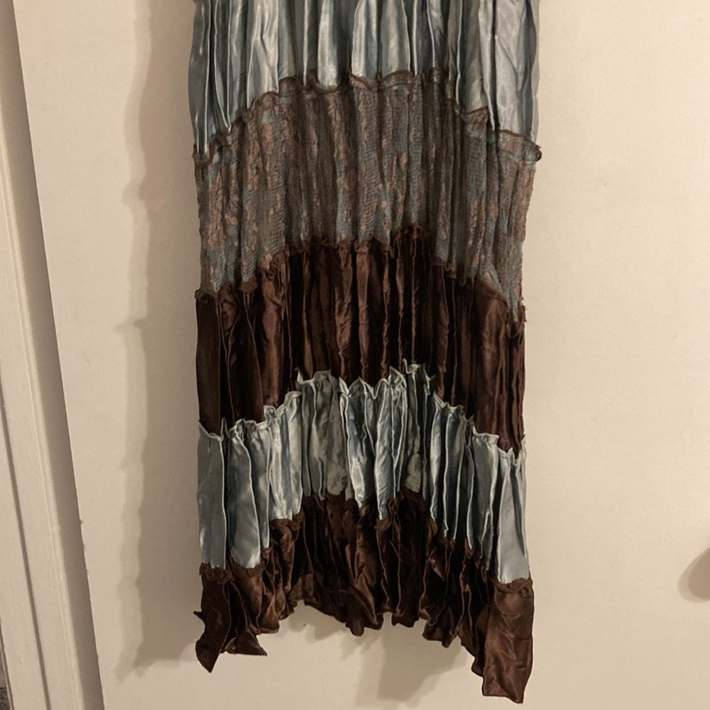 Vintage Guess Ruffled Baby Doll Dress Women's S Brown Teal Fairy Lace Y2K - Picture 4 of 10